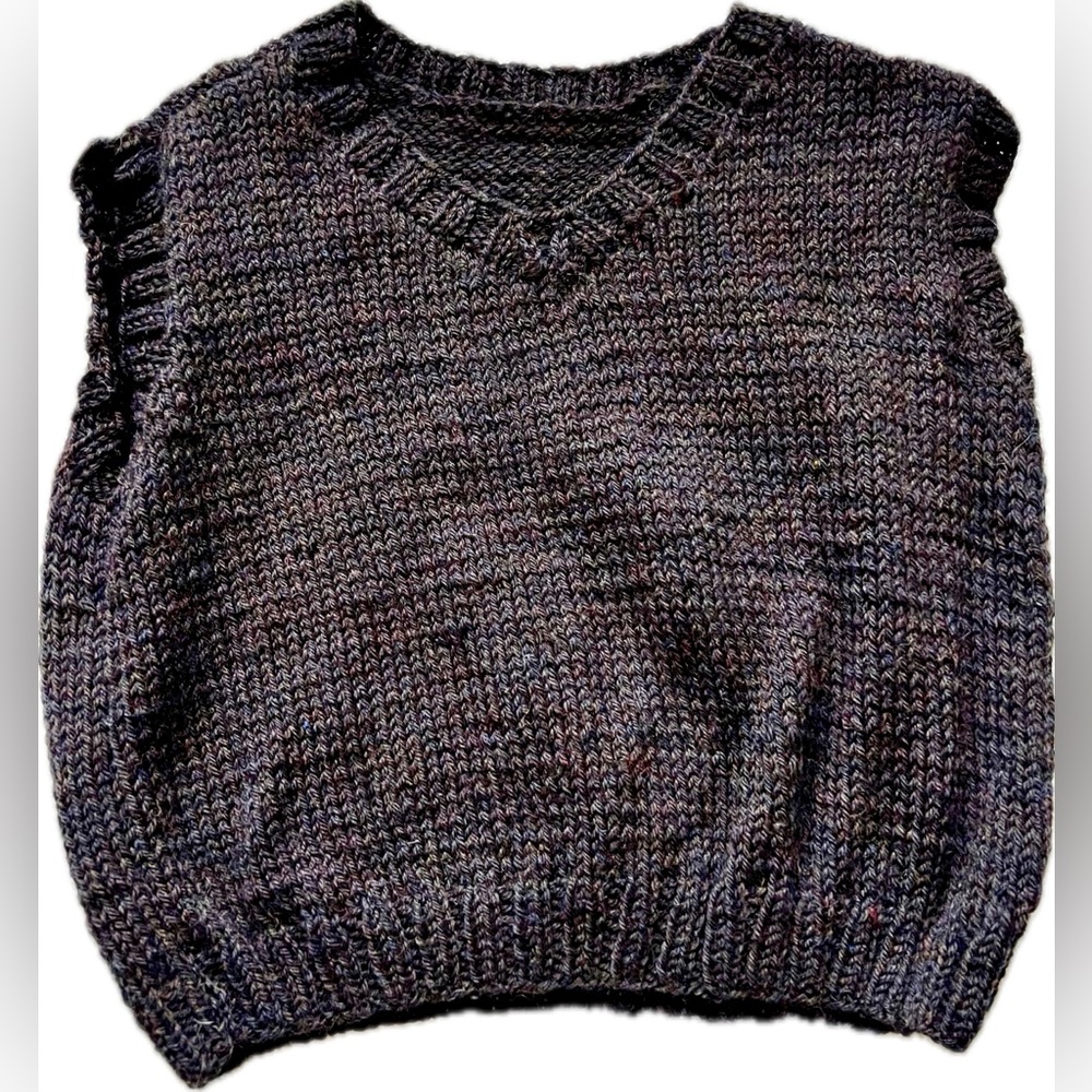Hand-knit Child’s Vest in Brown-Black Varied Soft Wool(?) Size 5-7